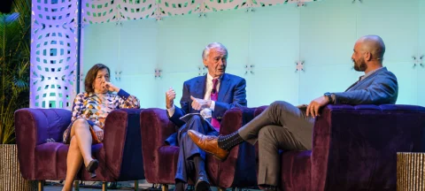 Mindy Lubber and Ed Markey onstage at GreenFin