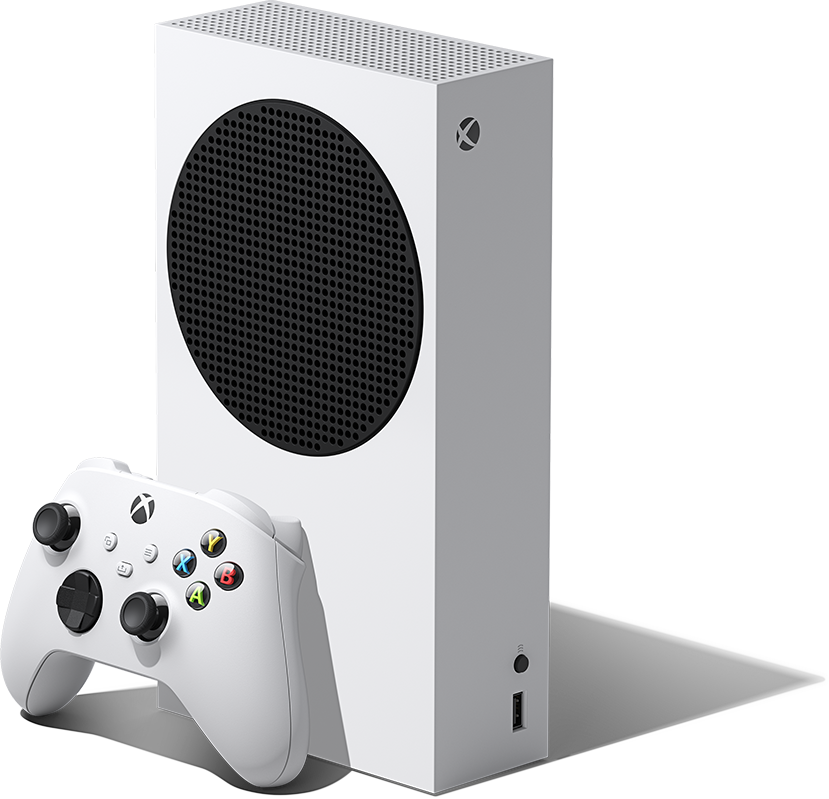 Ángulo izquierdo de Xbox Series S con un Mando inalámbrico Xbox