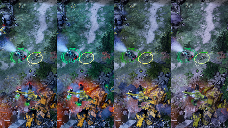 Gameplay-Bilder aus Halo mit verschiedenen angewandten Farbfiltern