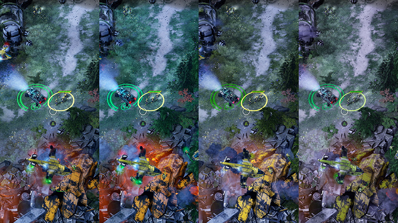 Imagens de jogo de Halo com diferentes filtros de cores aplicados