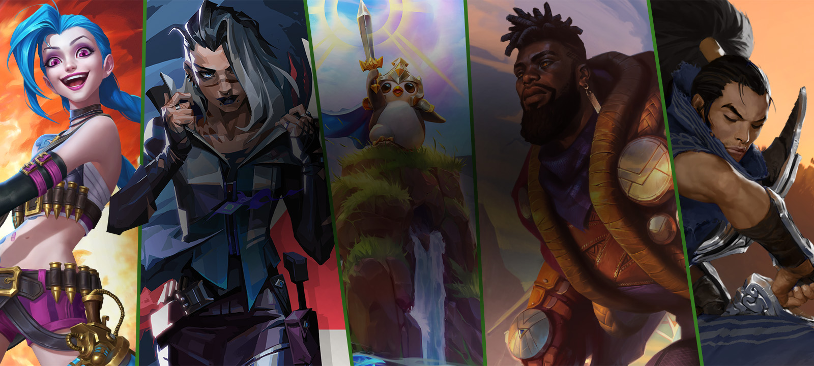 A collection of in-game characters from Riot Games published PC and mobile games.