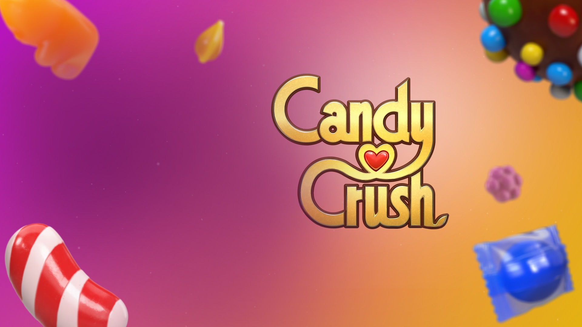 Plusieurs bonbons flottent autour du logo Candy Crush.