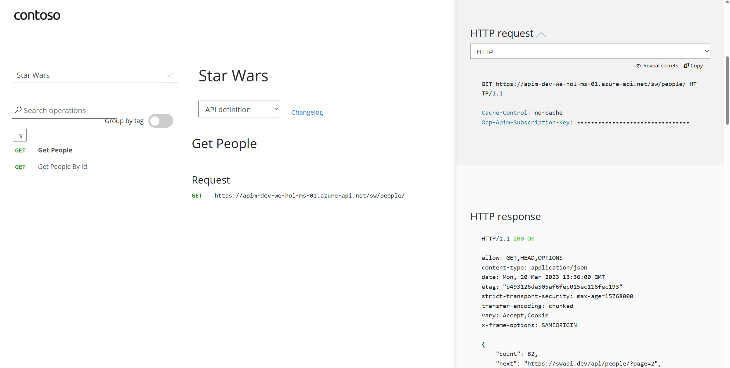 APIM Developer Portal Star Wars Try It