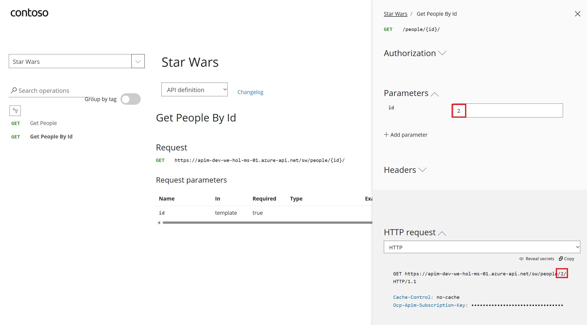 APIM Developer Portal Star Wars Try It