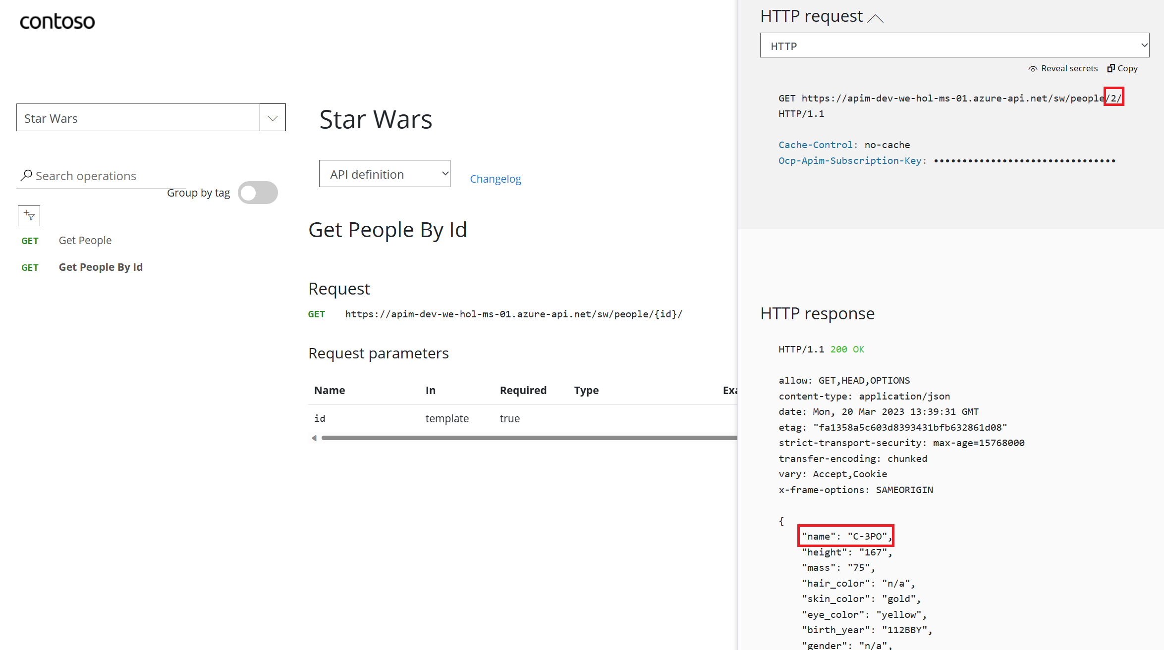 APIM Developer Portal Star Wars Try It