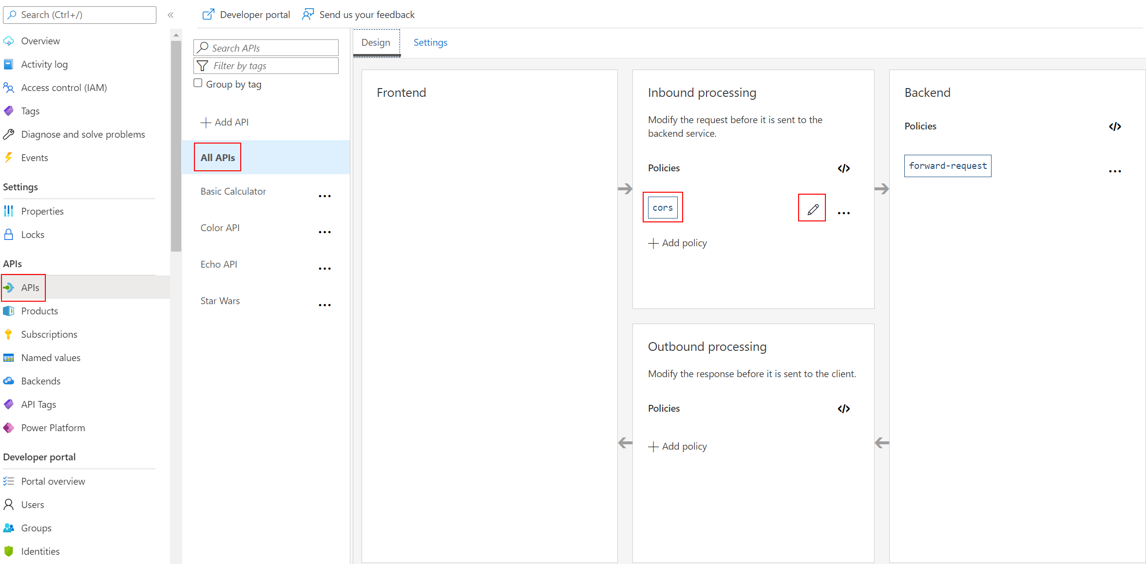 APIM Policy CORS All APIs