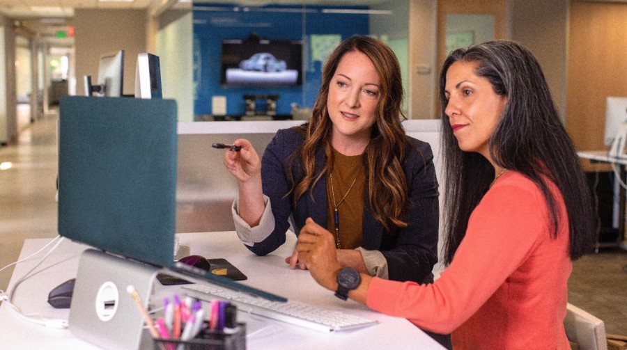 Women looking at computer