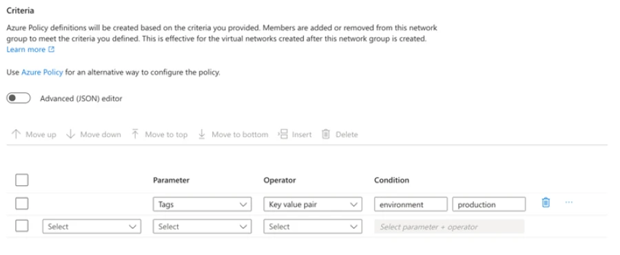 Screen shot of the policy criteria entry form