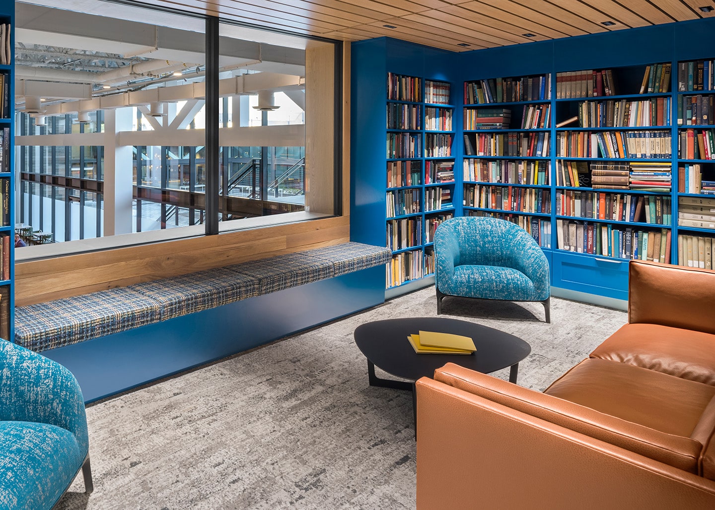 A small library space in the Boston Dynamics offices