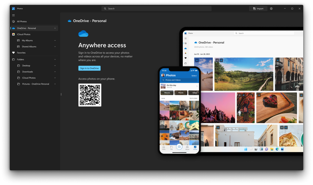 QR code to download the OneDrive iOS/Android mobile app so you can access photos captured on your phone right here in the Photos app.