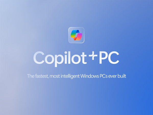 Copilot logo along with text reading Copilot+ PC: The fastest, most intelligent Windows PCs ever built