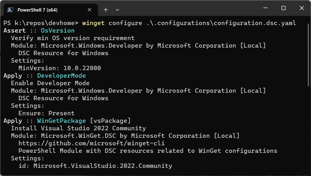 WinGet Configuration code