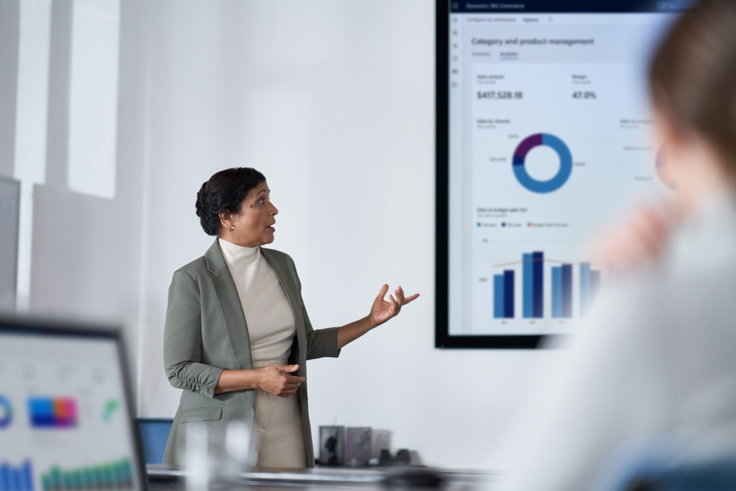 Woman giving office presentation