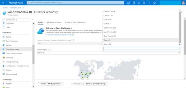 Choose the region from the geographic cluster dropdown