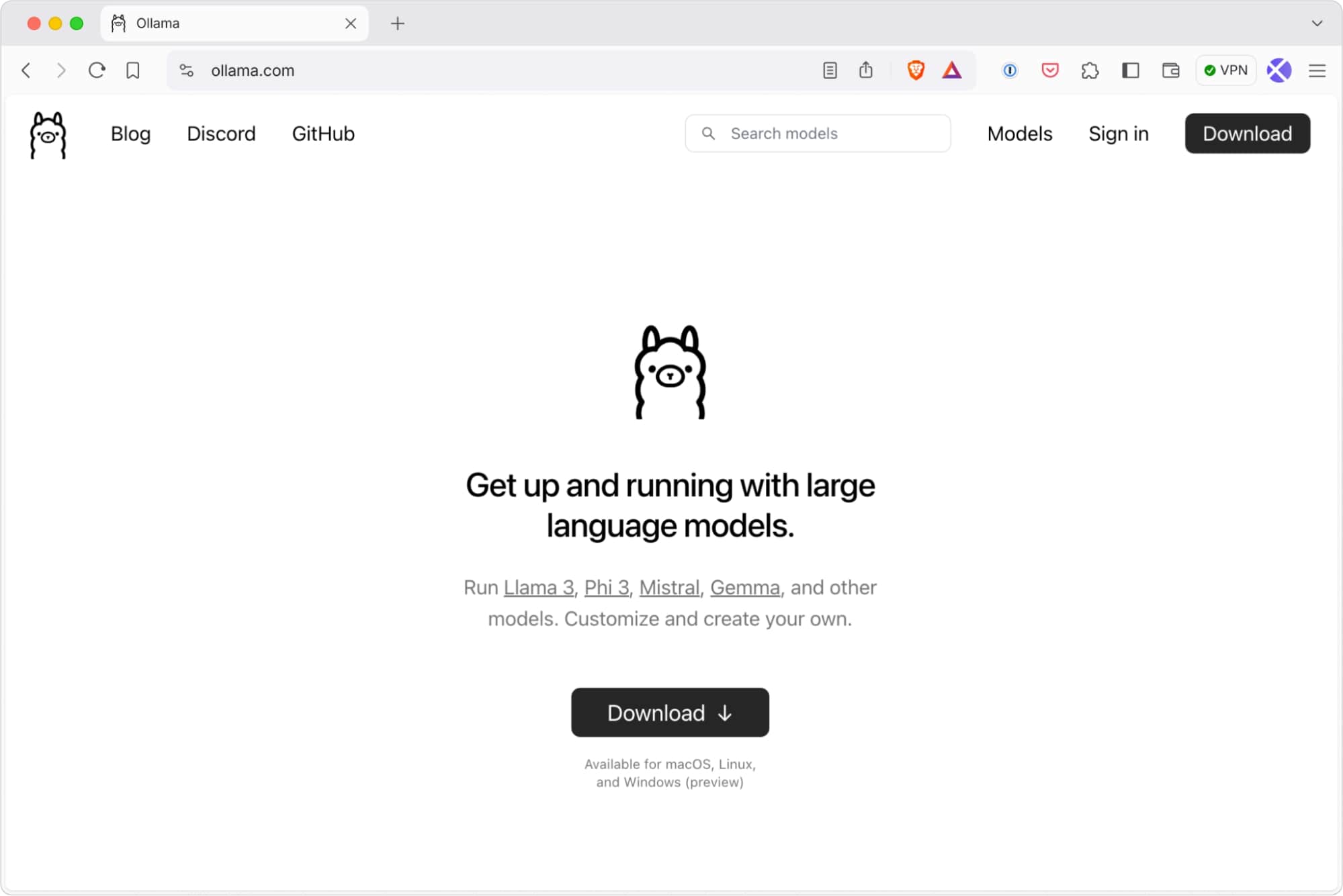 ollama.comのスクリーンショット