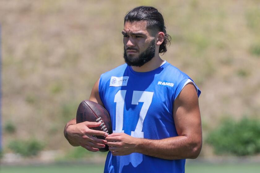 Thousand Oaks, CA, Tuesday, June 11, 2024 - Rams receiver Puka Nacua during OTA practice at Cal Lutheran University. (Robert Gauthier/Los Angeles Times)