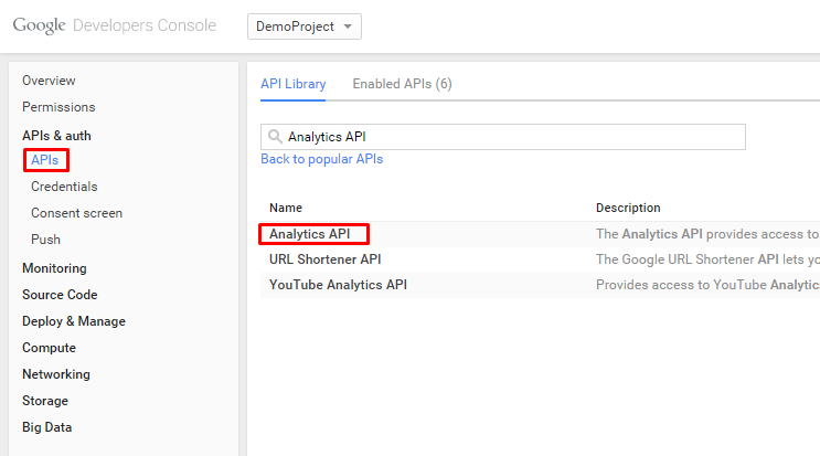 Select the Analytics API