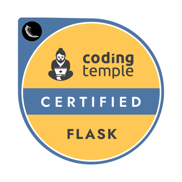 Flask Certified badge image. Certification. Foundational level. Issued by Coding Temple