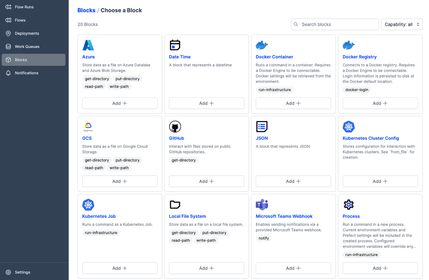 Overview of the compute and storage infrastructure integrations that comes built-in with Prefect