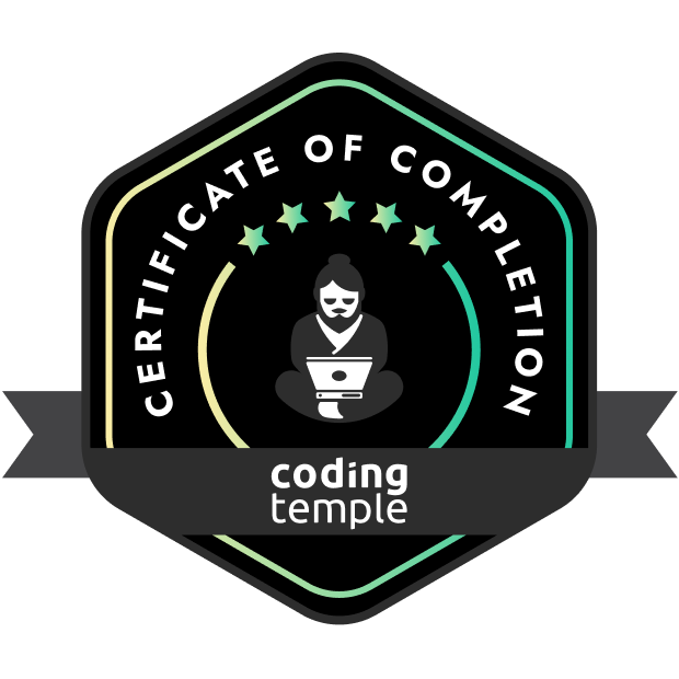 Software Engineering: Certificate of Completion badge image. Certification. Foundational level. Issued by Coding Temple