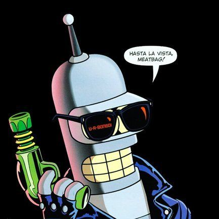 "Bender from futurama dressed up like the Terminator"