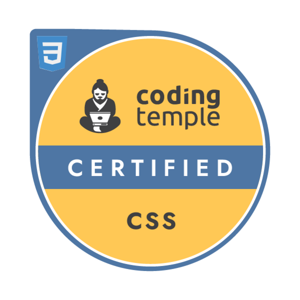 CSS Certified badge image. Experience. Foundational level. Issued by Coding Temple