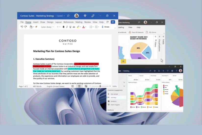 Snap layouts are utilised on a Surface Pro 9