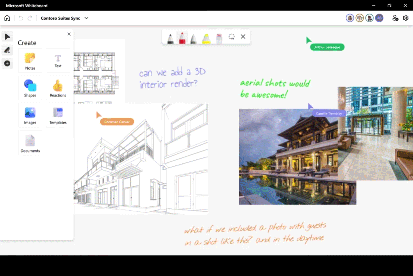 Whiteboard is used to markup a document on a Surface Pro 9