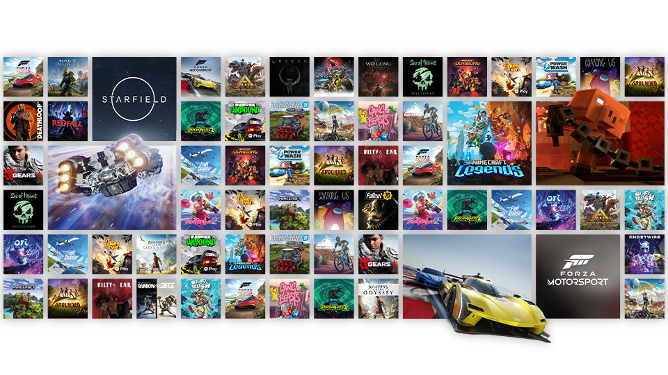 Mosaico de cajas que muestran juegos disponibles con Xbox Game Pass