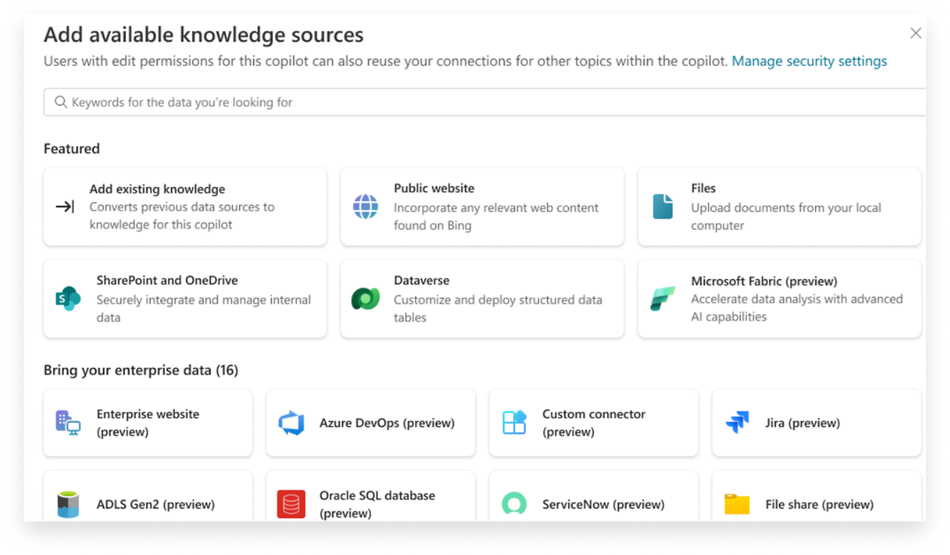 Agregar orígenes de conocimiento, integrar SharePoint, OneDrive, Dataverse, Archivos y mucho más para el enriquecimiento de datos de Copilot