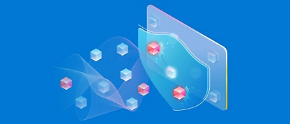 3D image with orange and skyblue cubes and decorative image on blue background