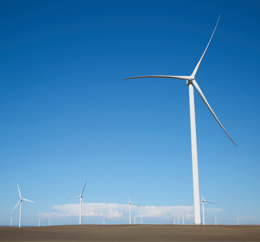 A wind turbines in a field