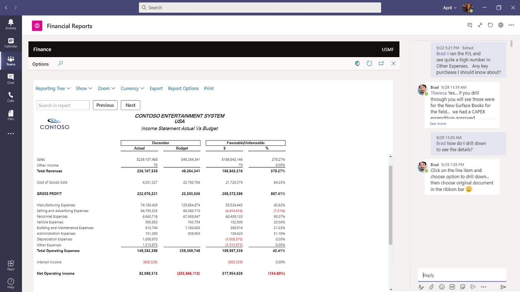 צילום מסך של לוח מדדים עסקי ב- Microsoft office 365.