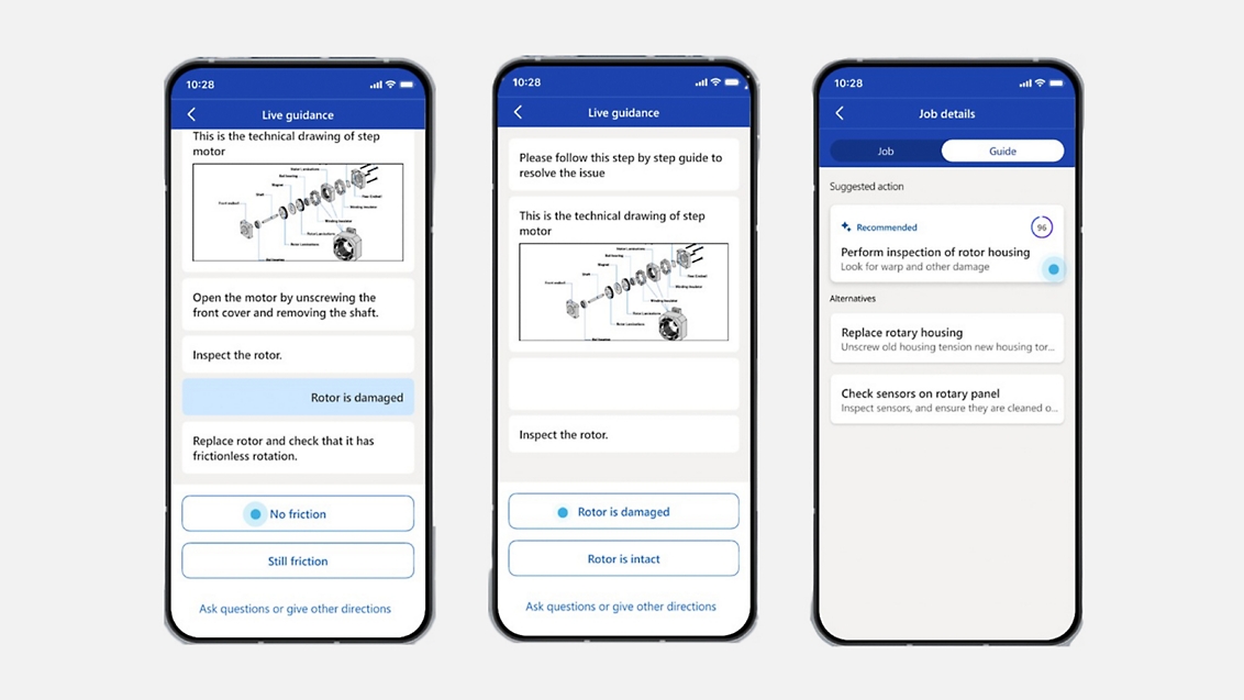 A screen shot of a mobile app with various steps.