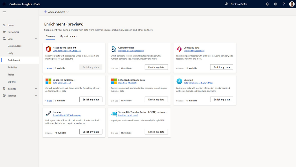 a window showing various tabs for enrichment in consumer insights.