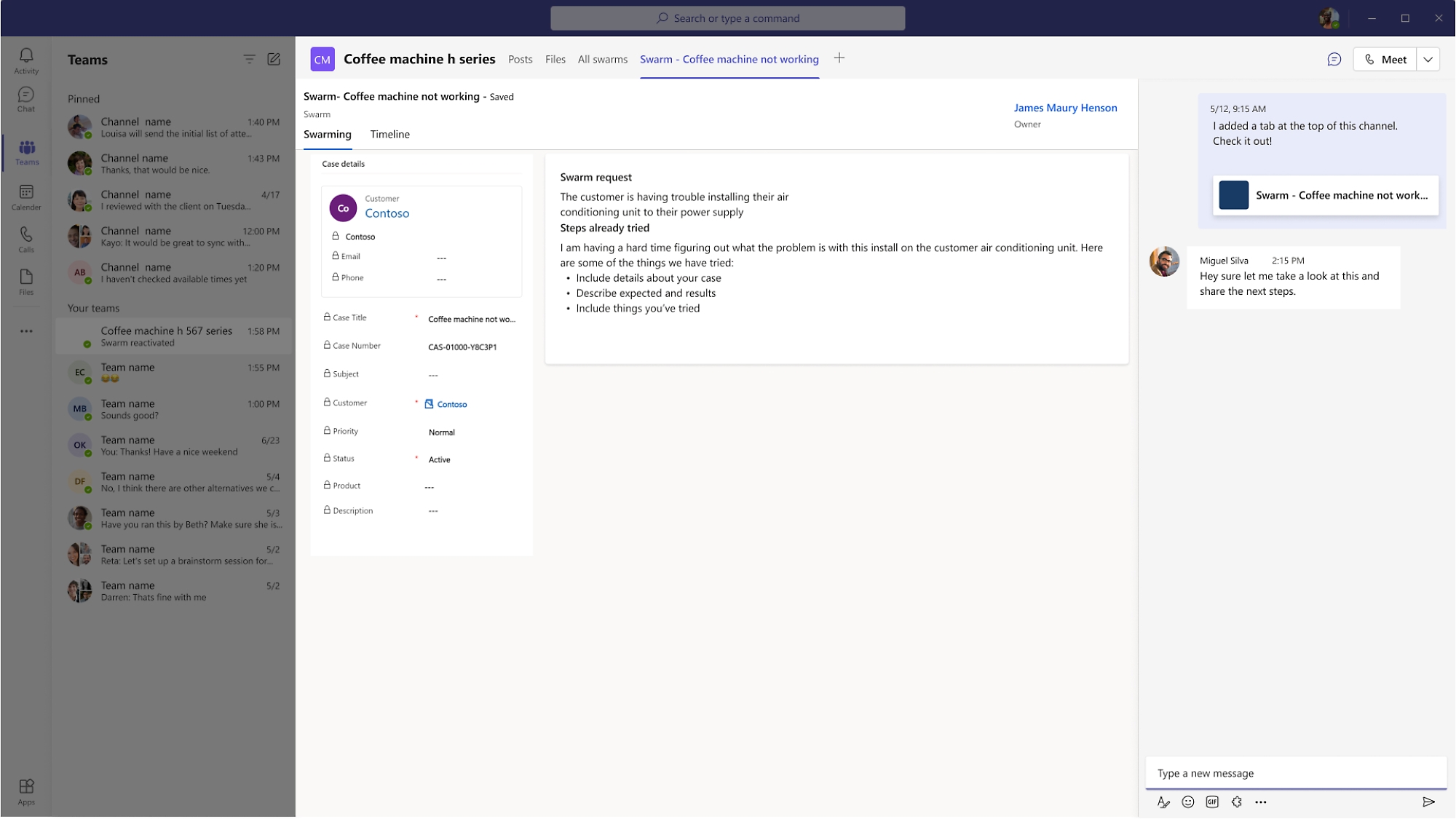 Uma captura de tela do aplicativo de chat em equipe da Microsoft.