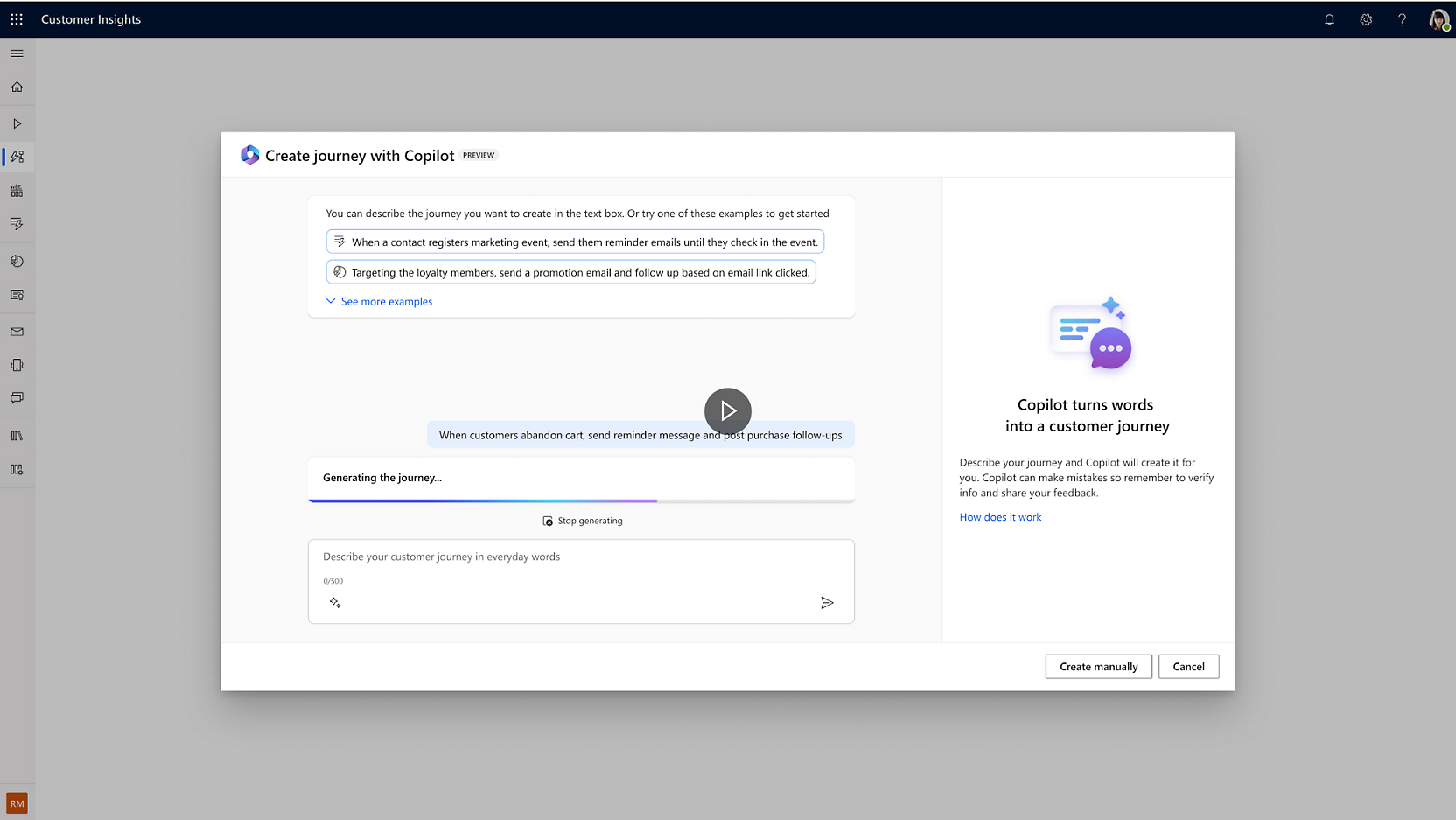 Painel dos Dados de Insights do Cliente com várias informações.