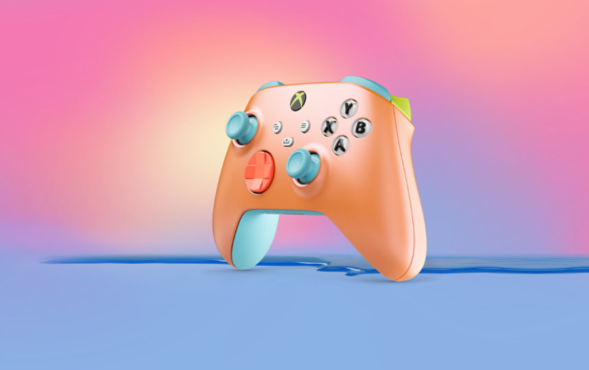 Xbox trådløs kontroller – Sunkissed Vibes OPI Special Edition sett på skrå fra høyre forfra.