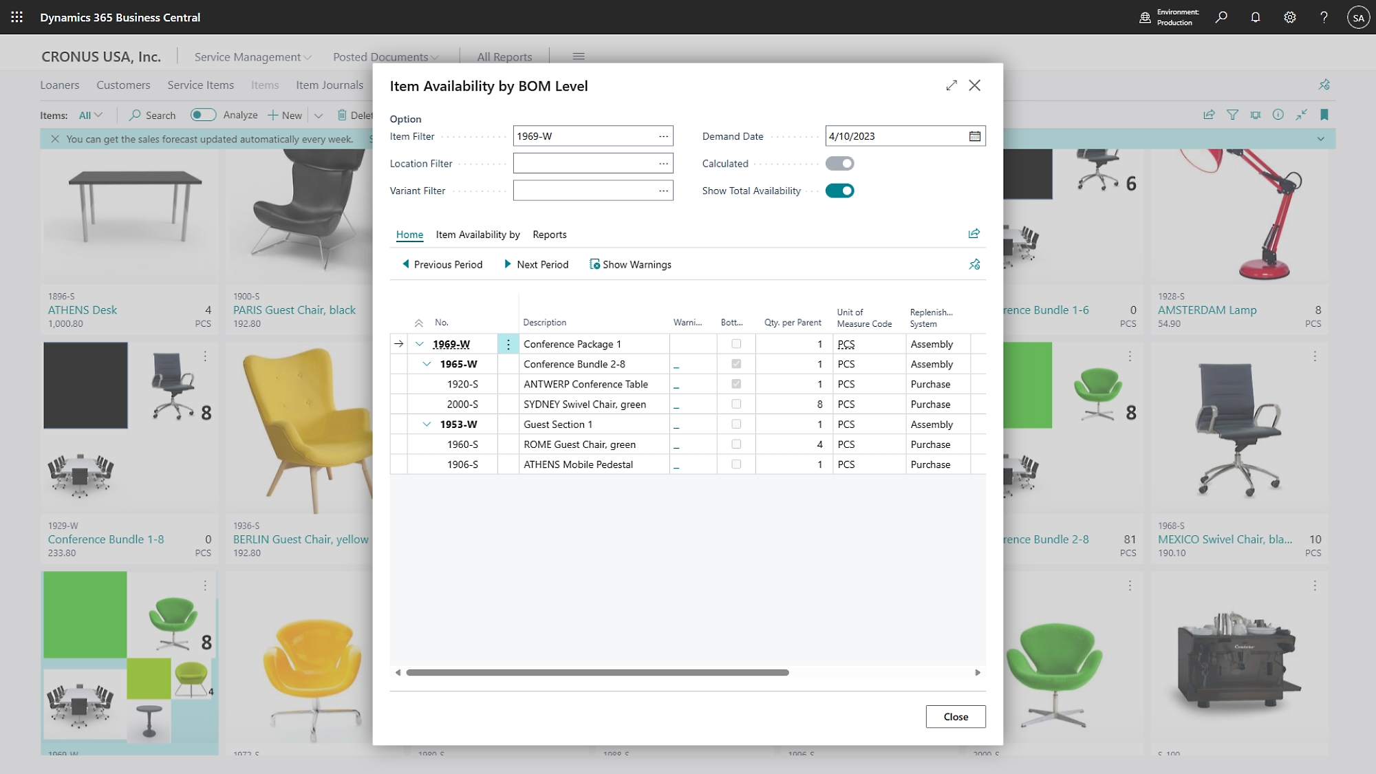 A screen shot of the furniture catalog in adobe acrobat.