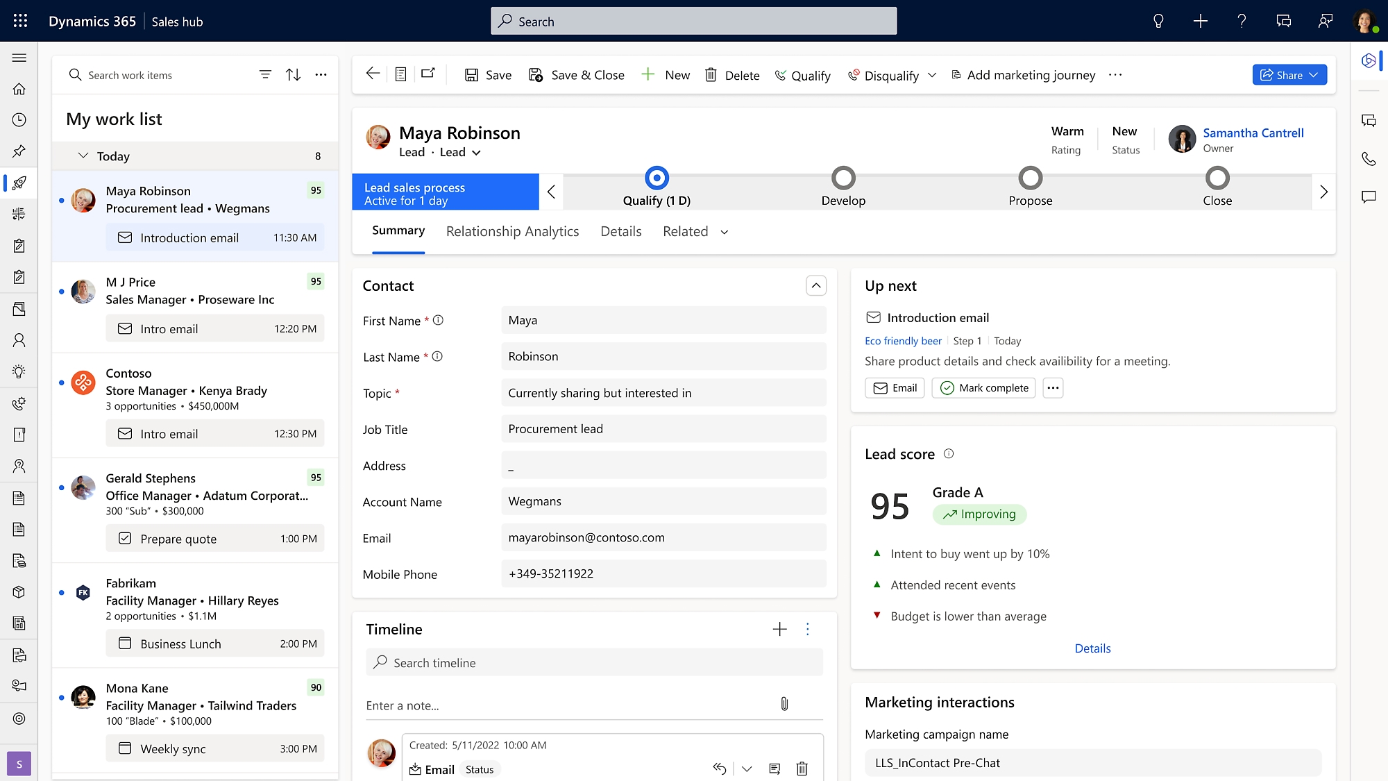 Work list open in Dynamics 365.