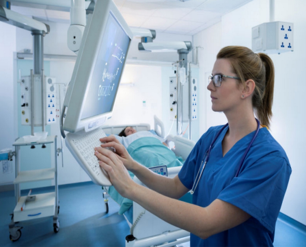 A nurse using a computer