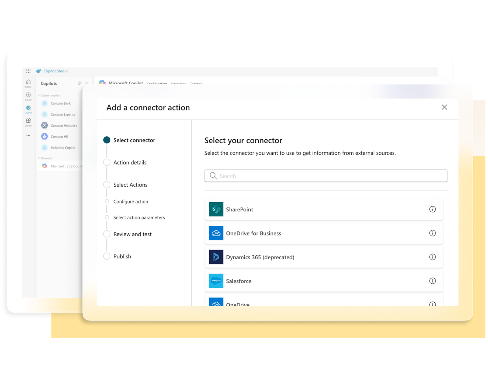 Configura y conecta Microsoft Copilot con orígenes de datos y acciones externos.