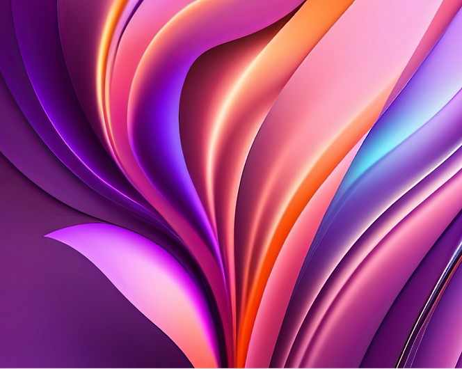 Abstract digital artwork featuring flowing waves of vibrant colors including purple, pink, orange, and blue