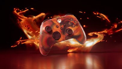 Angle avant gauche de la manette sans fil Xbox - Fire Vapor Special Edition.