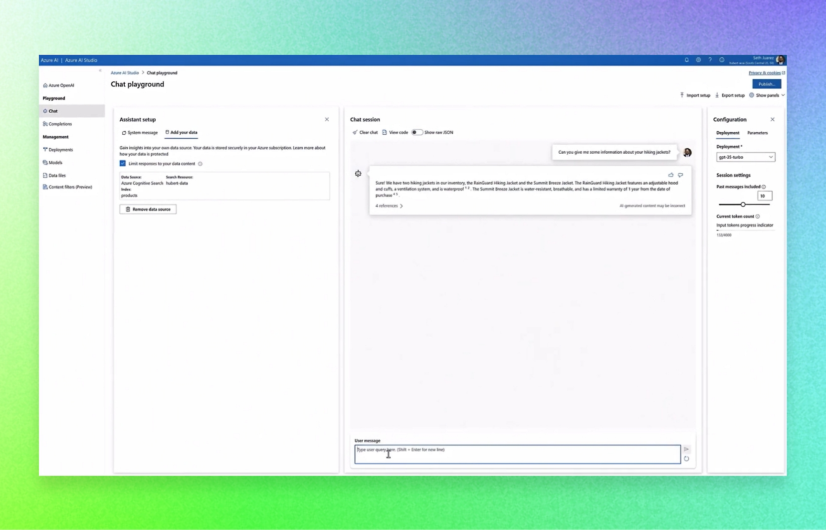 Azure AI Studio - หน้า Playground การแชท