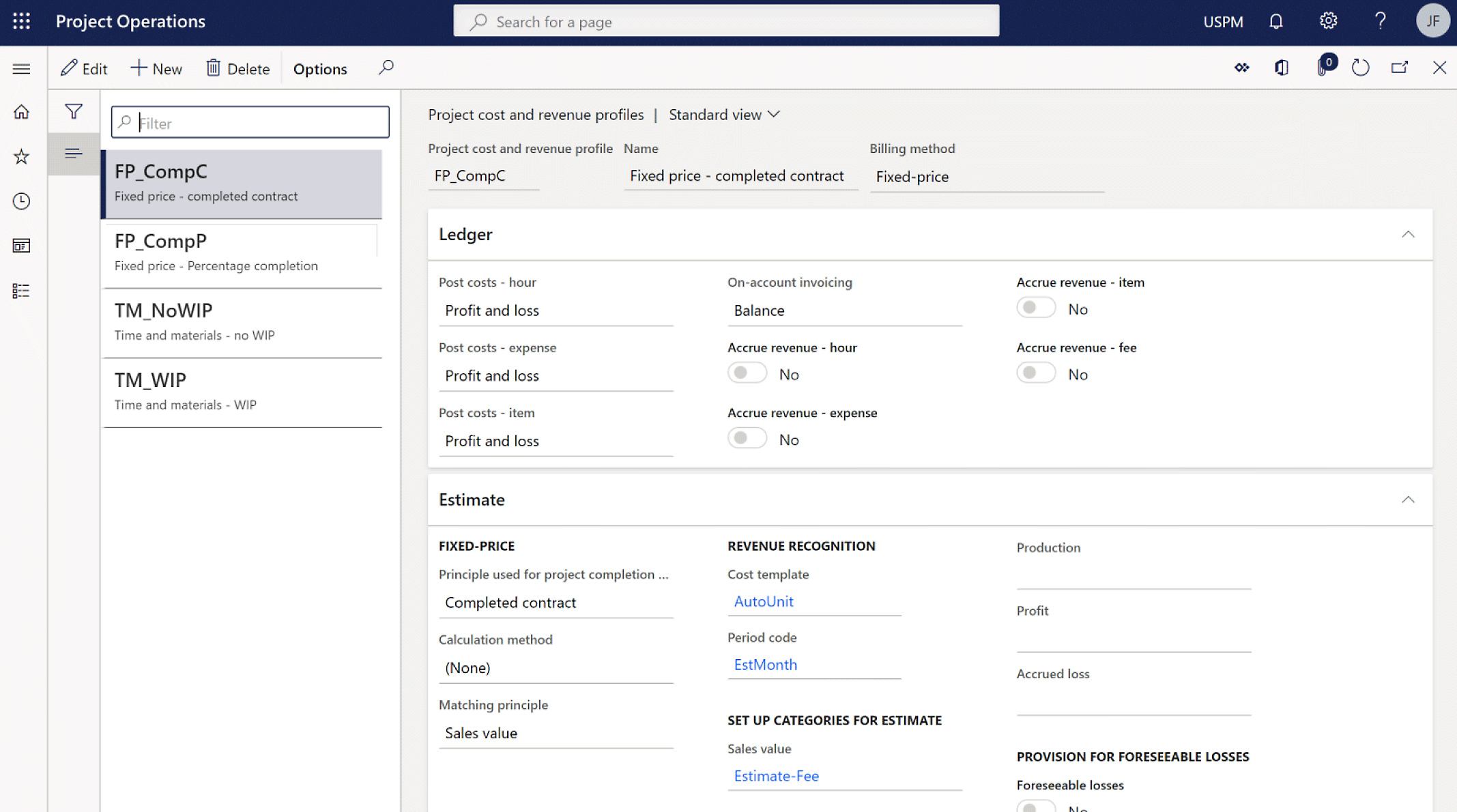 A screenshot of a computer interface displaying a financial project operations software with tabs of financial estimates.