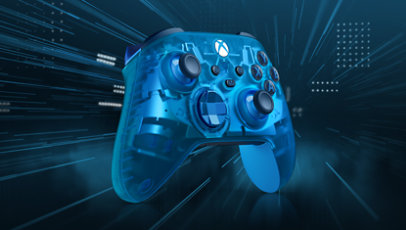 Voorste linkerhoek van de Xbox draadloze controller – Sky Cipher Special Edition.