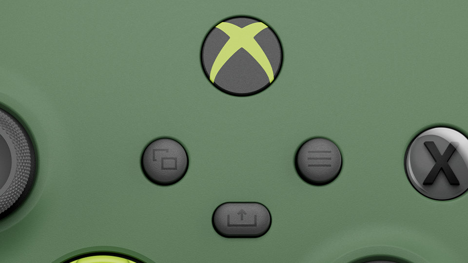 Primer plano de los botones ver, compartir y menú del Mando inalámbrico Xbox – Edición Especial Remix