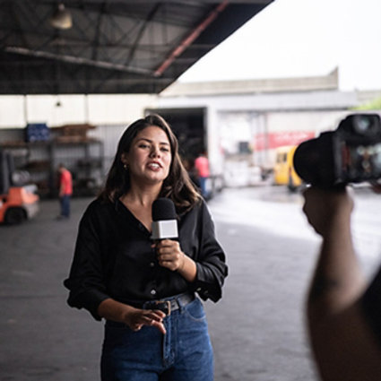 Journalist with a microphone