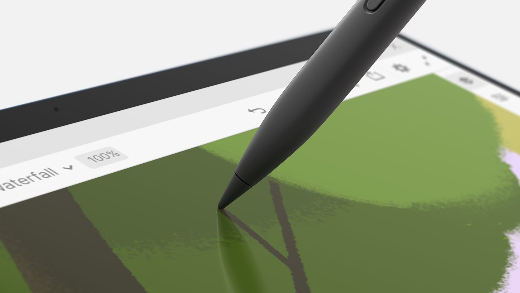 A Surface Slim Pen for Business draws on the touchscreen of a Surface device.